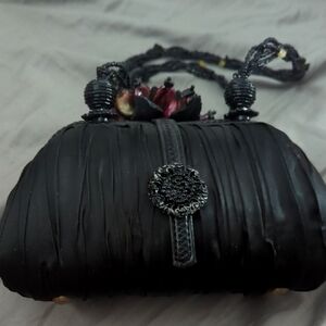 Black Satin Evening Clutch with Decorative Clasp